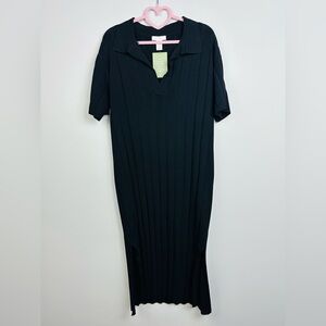 H&M NWT Black Ribbed Knit Collar Maxi Slit Dress Size XS